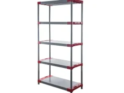 PROREGAL Kunststoffregal Grey Bear Tall HxBxT 180 x 80 x 46 cm Fachlast 120 kg Grau/Rot