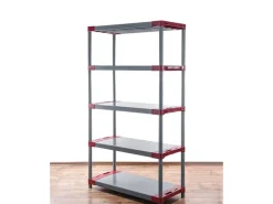 PROREGAL Kunststoffregal Grey Bear Tall HxBxT 180 x 80 x 46 cm Fachlast 120 kg Grau/Rot