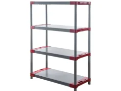 PROREGAL Kunststoffregal Grey Bear Low HxBxT 138 x 100 x 46 cm Fachlast 120 kg Grau/Rot