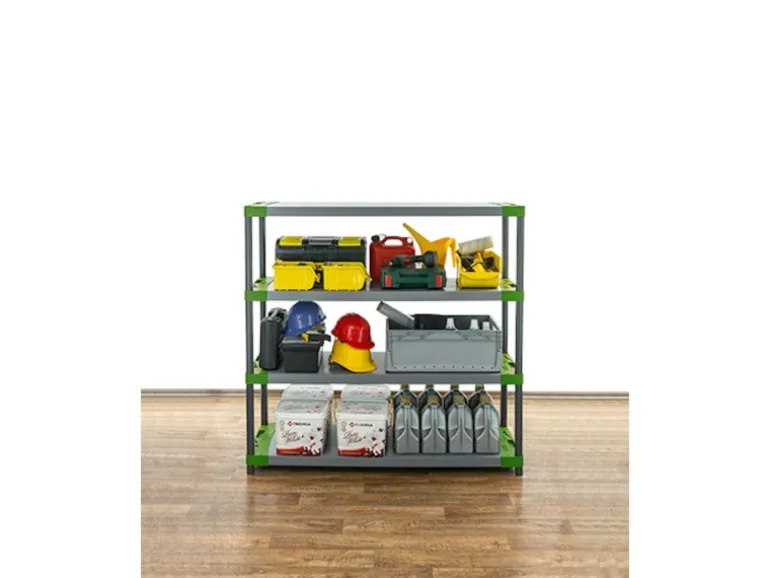 PROREGAL Kunststoffregal Grey Bear Low HxBxT 138 x 130 x 46 cm Fachlast 70 kg Grau/Grün
