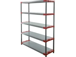 PROREGAL Kunststoffregal Grey Bear Tall HxBxT 180 x 140 x 46 cm Fachlast 70 kg Grau/Rot