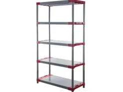 PROREGAL Kunststoffregal Grey Bear Tall HxBxT 180 x 120 x 46 cm Fachlast 120 kg Grau/Rot