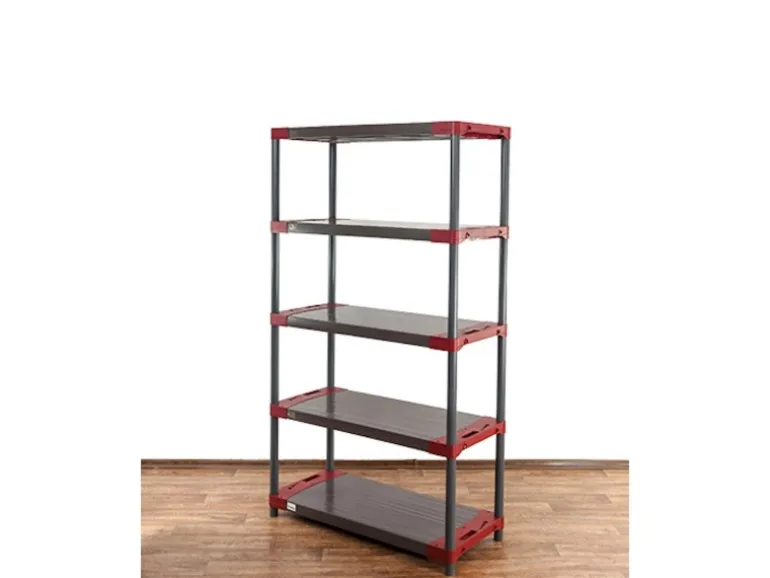 PROREGAL Kunststoffregal Grey Bear Tall HxBxT 180 x 120 x 46 cm Fachlast 120 kg Grau/Rot