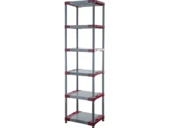 PROREGAL Kunststoffregal Grey Bear Extra-Tall HxBxT 220 x 70 x 46 cm Fachlast 120 kg Grau/Rot