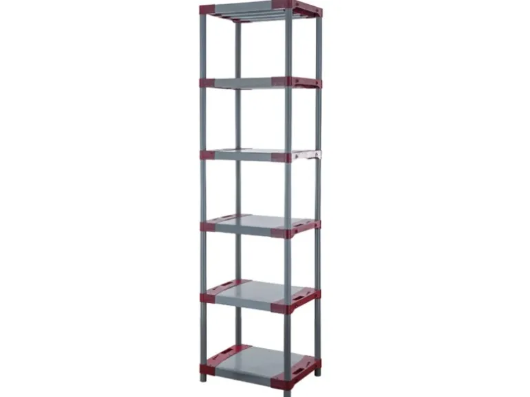PROREGAL Kunststoffregal Grey Bear Extra-Tall HxBxT 220 x 60 x 46 cm Fachlast 120 kg Grau/Rot