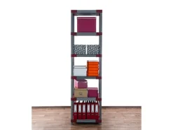 PROREGAL Kunststoffregal Grey Bear Extra-Tall HxBxT 220 x 60 x 46 cm Fachlast 120 kg Grau/Rot