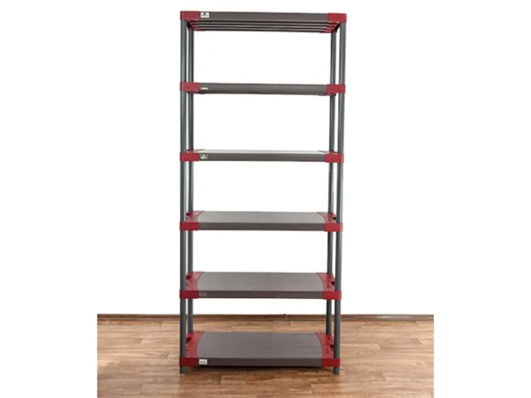PROREGAL Kunststoffregal Big Grey Bear Extra-Tall HxBxT 220 x 120 x 46 cm Fachlast 160 kg Grau/Rot