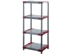 PROREGAL Kunststoffregal Grey Bear Low HxBxT 138 x 70 x 46 cm Fachlast 120 kg Grau/Rot