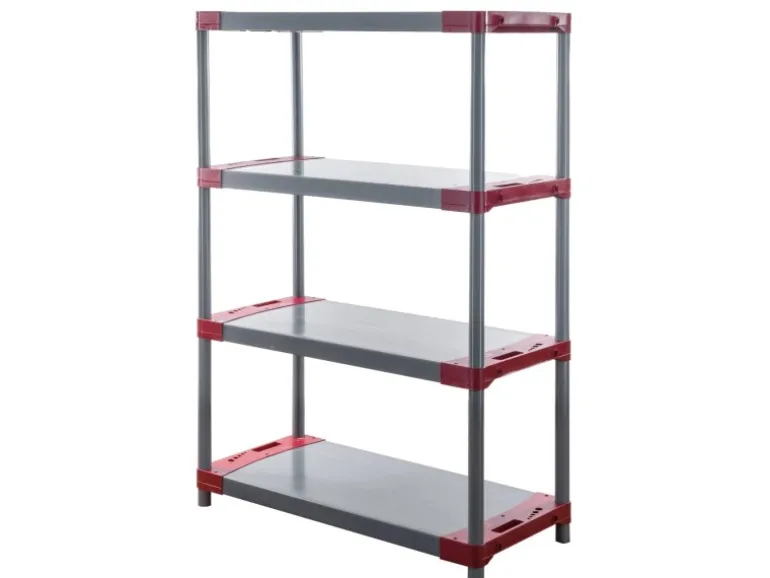 PROREGAL Kunststoffregal Grey Bear Low HxBxT 138 x 80 x 46 cm Fachlast 120 kg Grau/Rot