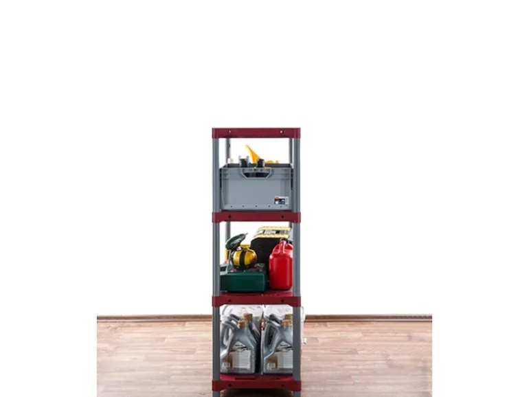 PROREGAL Kunststoffregal Grey Bear Low HxBxT 138 x 80 x 46 cm Fachlast 120 kg Grau/Rot
