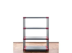 PROREGAL Kunststoffregal Grey Bear Low HxBxT 138 x 90 x 46 cm Fachlast 120 kg Grau/Rot