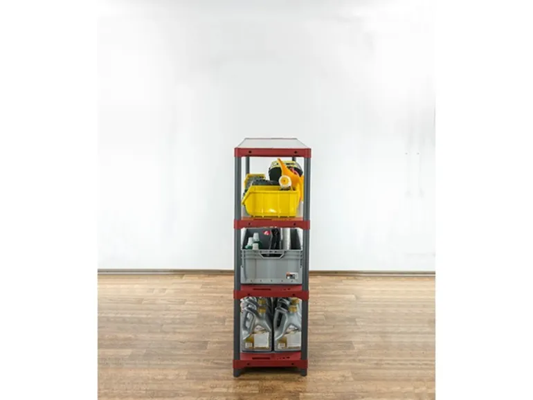 PROREGAL Kunststoffregal Big Grey Bear Low HxBxT 138 x 140 x 46 cm Fachlast 120 kg Grau/Rot