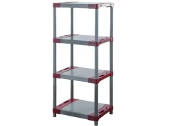 PROREGAL Kunststoffregal Grey Bear Low HxBxT 138 x 60 x 46 cm Fachlast 120 kg Grau/Rot