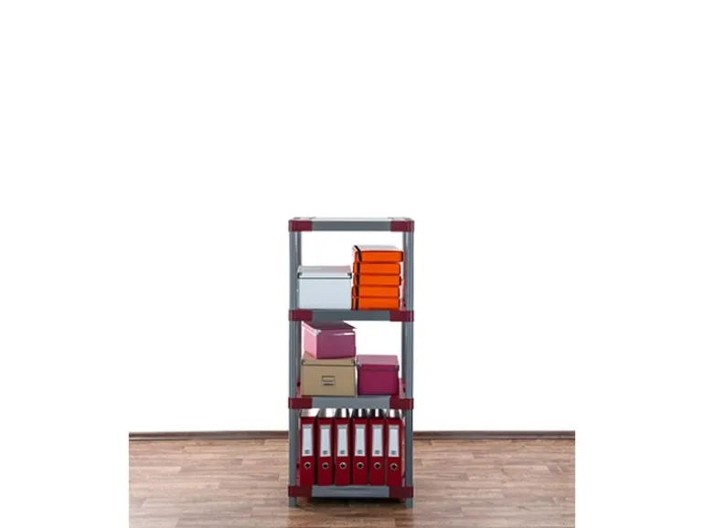 PROREGAL Kunststoffregal Grey Bear Low HxBxT 138 x 60 x 46 cm Fachlast 120 kg Grau/Rot