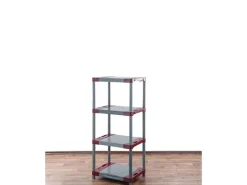 PROREGAL Kunststoffregal Grey Bear Low HxBxT 138 x 60 x 46 cm Fachlast 120 kg Grau/Rot