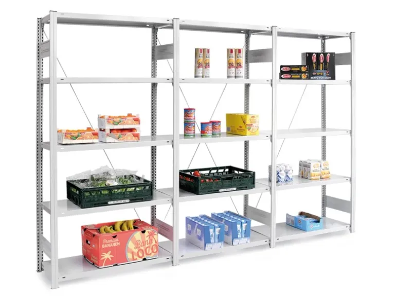 PROREGAL Lebensmittel Fachbodenregal Stecksystem T-Profil Grundregal HxBxT 250 x 100 x 80 cm 6 Ebenen Fachlast 130 kg Hygienische Beschichtung Weiß