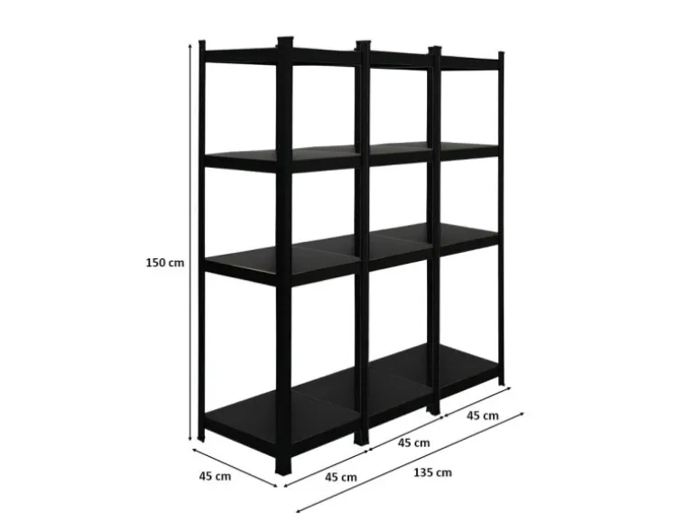 PROREGAL Mega Deal 3 x All Black Series Schwerlastregal Ragnar HxBxT 150 x 45 x 45 cm Fachlast 100 kg Matt Schwarz Kellerregal Steckregal Garagenregal