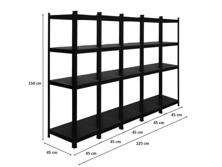 PROREGAL Mega Deal 5 x All Black Series Schwerlastregal Ragnar HxBxT 150 x 45 x 45 cm Fachlast 100 kg Matt Schwarz Kellerregal Steckregal Garagenregal