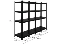 PROREGAL Mega Deal 4 x All Black Series Schwerlastregal Ragnar HxBxT 150 x 45 x 45 cm Fachlast 100 kg Matt Schwarz Kellerregal Steckregal Garagenregal