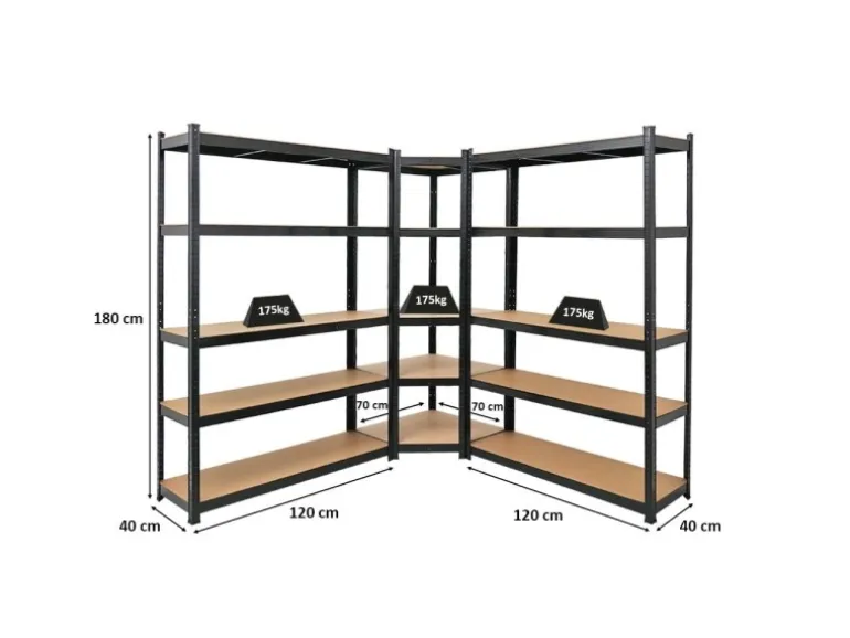 PROREGAL Mega Deal 1 x Eckregal & 2x Schwerlastregal Ragnar HxBxT 180 x 190 x 40 cm Fachlast 175 kg Schwarz Kellerregal Steckregal Garagenregal
