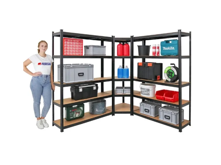 PROREGAL Mega Deal 1 x Eckregal & 2x Schwerlastregal Ragnar HxBxT 180 x 190 x 40 cm Fachlast 175 kg Schwarz Kellerregal Steckregal Garagenregal