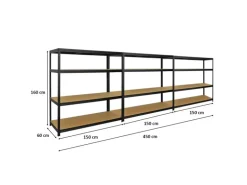 PROREGAL Mega Deal 3er-Set Schwerlastregal Giant Elephant 160x150x60cm mit 4 Ebenen Fachlast 200kg Schwarz