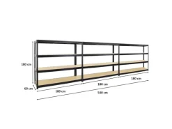 PROREGAL Mega Deal 3er-Sparset Profi-Schwerlastregal DINO HxBxT 180x180x60cm Fachlast 500kg Schwarz