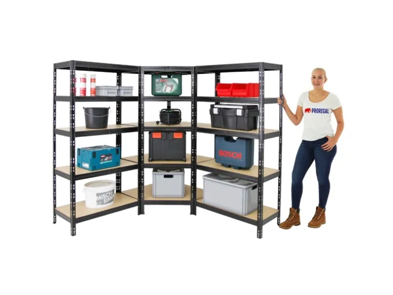 PROREGAL Mega Deal Tiger 1x Eckregal & 2x Schwerlastregal 180x 90x 45 cm Fachlast 175 & 265 kg Schwarz