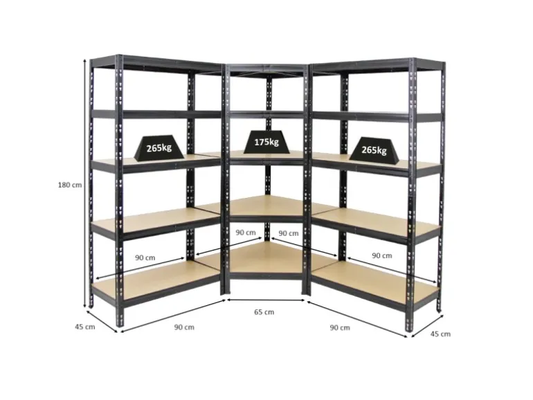 PROREGAL Mega Deal Tiger 1x Eckregal & 2x Schwerlastregal 180x 90x 45 cm Fachlast 175 & 265 kg Schwarz