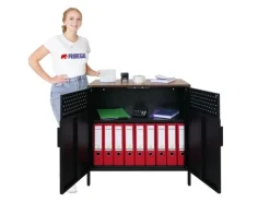 PROREGAL Mega Deal 5x Aktenschrank Lion Metall Mit Beinen Metallschrank Doppeltür 76x80x40Cm Kommode 2 Verstellbare Einlegeböden Vintagebraun/Schwarz