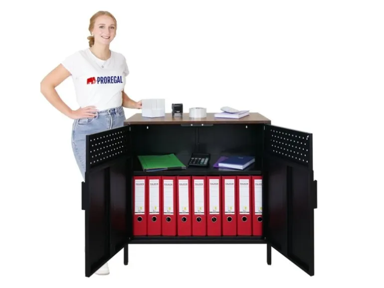PROREGAL Mega Deal 5x Aktenschrank Lion Metall Mit Beinen Metallschrank Doppeltür 76x80x40Cm Kommode 2 Verstellbare Einlegeböden Vintagebraun/Schwarz