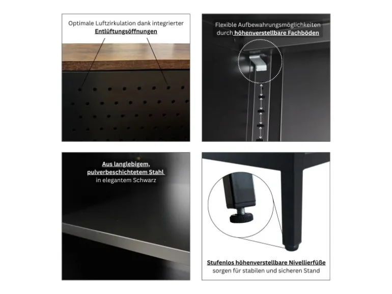 PROREGAL Mega Deal 5x Aktenschrank Lion Metall Mit Beinen Metallschrank Doppeltür 76x80x40Cm Kommode 2 Verstellbare Einlegeböden Vintagebraun/Schwarz