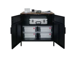 PROREGAL Mega Deal 5x Aktenschrank Lion Metall Mit Beinen Metallschrank Doppeltür 76x80x40Cm Kommode 2 Verstellbare Einlegeböden Vintagebraun/Schwarz