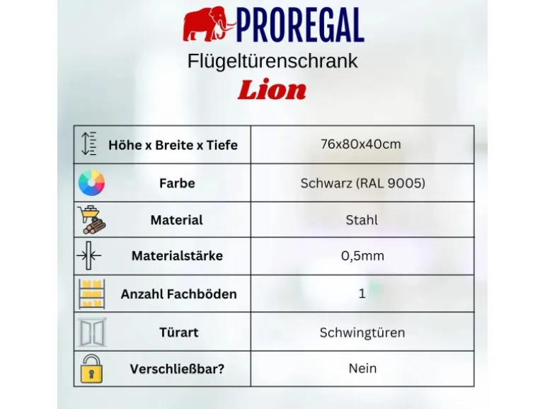 PROREGAL Mega Deal 5x Aktenschrank Lion Metall Mit Beinen Metallschrank Doppeltür 76x80x40Cm Kommode 2 Verstellbare Einlegeböden Vintagebraun/Schwarz
