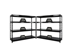 PROREGAL Mega Deal 2x Profi Schwerlastregal Rhino HxBxT 180x200x60cm 4 Stahlplatten-Ebenen Fachlast 500kg Schwarz