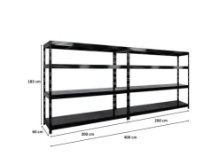 PROREGAL Mega Deal 2x Profi Schwerlastregal Rhino HxBxT 180x200x60cm 4 Stahlplatten-Ebenen Fachlast 500kg Schwarz