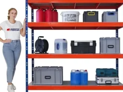 PROREGAL Mega Deal 3x Profi Schwerlastregal Rhino HxBxT 180x200x60cm 4 Stahlplatten-Ebenen Fachlast 500kg Blau/Orange