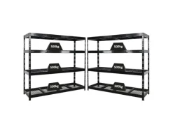 PROREGAL Mega Deal 2x Profi Schwerlastregal Rhino HxBxT 180x200x60cm 4 Gitterrost-Ebenen Fachlast 500kg Schwarz