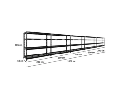 PROREGAL Mega Deal 5x Profi Schwerlastregal Rhino HxBxT 180x200x60cm 4 Gitterrost-Ebenen Fachlast 500kg Schwarz