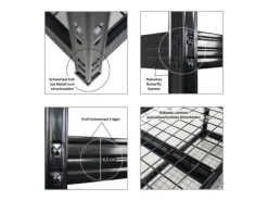 PROREGAL Mega Deal 5x Profi Schwerlastregal Rhino HxBxT 180x200x60cm 4 Gitterrost-Ebenen Fachlast 500kg Schwarz