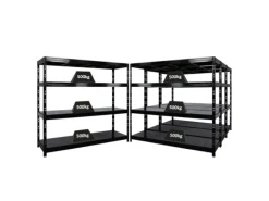 PROREGAL Mega Deal 4x Profi Schwerlastregal Rhino HxBxT 180x200x60cm 4 Stahlplatten-Ebenen Fachlast 500kg Schwarz