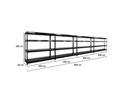 PROREGAL Mega Deal 4x Profi Schwerlastregal Rhino HxBxT 180x200x60cm 4 Stahlplatten-Ebenen Fachlast 500kg Schwarz