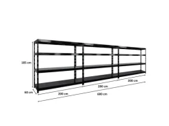 PROREGAL Mega Deal 3x Profi Schwerlastregal Rhino HxBxT 180x200x60cm 4 Stahlplatten-Ebenen Fachlast 500kg Schwarz