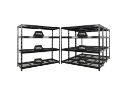 PROREGAL Mega Deal 4x Profi Schwerlastregal Rhino HxBxT 180x200x60cm 4 Gitterrost-Ebenen Fachlast 500kg Schwarz