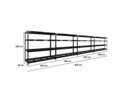 PROREGAL Mega Deal 4x Profi Schwerlastregal Rhino HxBxT 180x200x60cm 4 Gitterrost-Ebenen Fachlast 500kg Schwarz