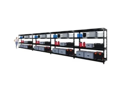 PROREGAL Mega Deal 4x Profi Schwerlastregal Rhino HxBxT 180x200x60cm 4 Gitterrost-Ebenen Fachlast 500kg Schwarz