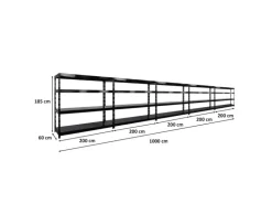 PROREGAL Mega Deal 5x Profi Schwerlastregal Rhino HxBxT 180x200x60cm 4 Stahlplatten-Ebenen Fachlast 500kg Schwarz