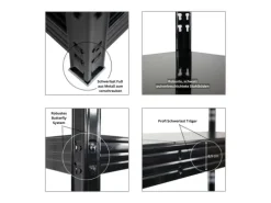 PROREGAL Mega Deal 5x Profi Schwerlastregal Rhino HxBxT 180x200x60cm 4 Stahlplatten-Ebenen Fachlast 500kg Schwarz