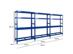 PROREGAL Mega Deal 3x Reifenregal Tiger 180x120x40 cm Bis Zu 12 Reifen Auf 2 Ebenen Mit 2 Fachboden Blau
