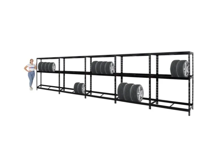 PROREGAL Mega Deal 5x Reifenregal Tiger mit Fachboden HxBxT 180 x 130 x 50 cm Bis Zu Insgesamt 60 Reifen Schwarz
